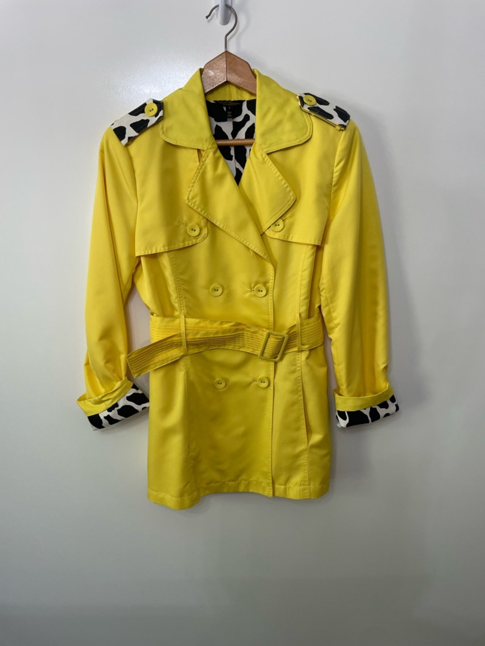 Christine Phillipe Cropped Trench Coat Double Breasted Canary Yellow Womens 8